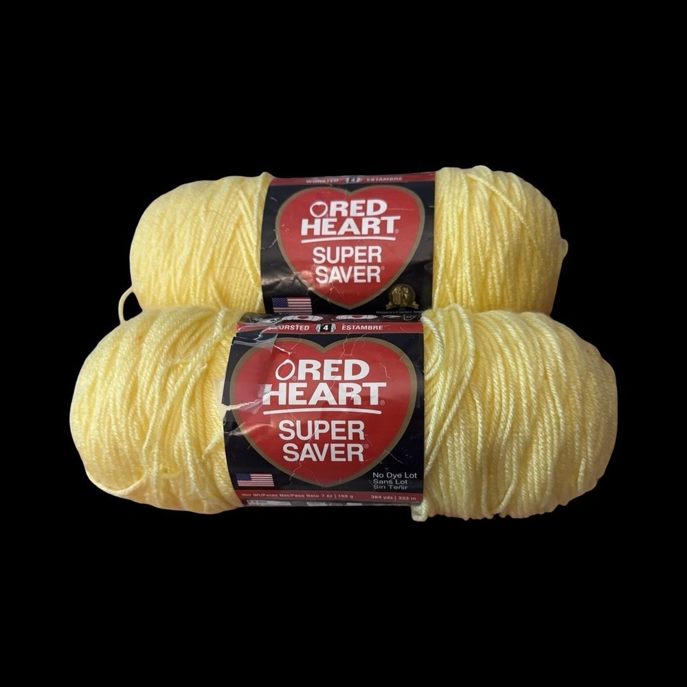 Red Heart Super Saver Lemon Yarn Skeins 7oz/364yds each Lot of 2